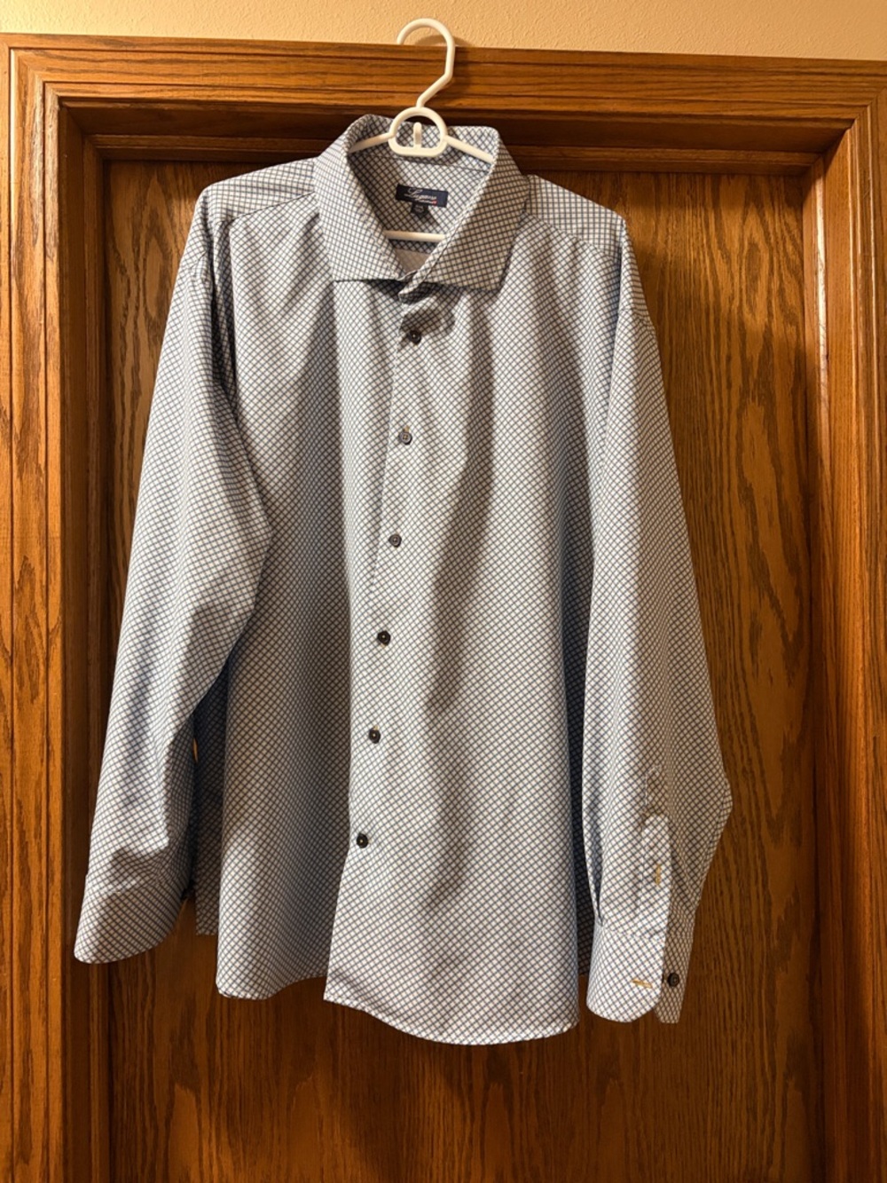 Men's Blue Geometric Print Dress Shirt - Classic Spread Collar